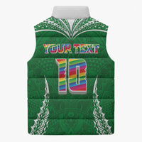 Custom Hawaii Rainbow Warriors Sleeveless Puffer Jacket Polynesian Motif Green Color