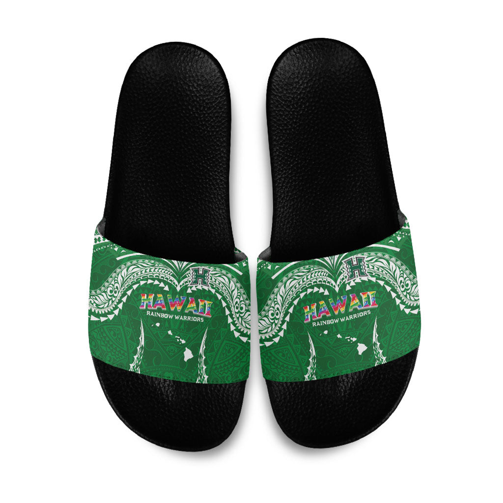 Hawaii Rainbow Warriors Slide Sandals Polynesian Motif Green Color