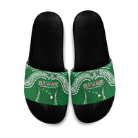 Hawaii Rainbow Warriors Slide Sandals Polynesian Motif Green Color