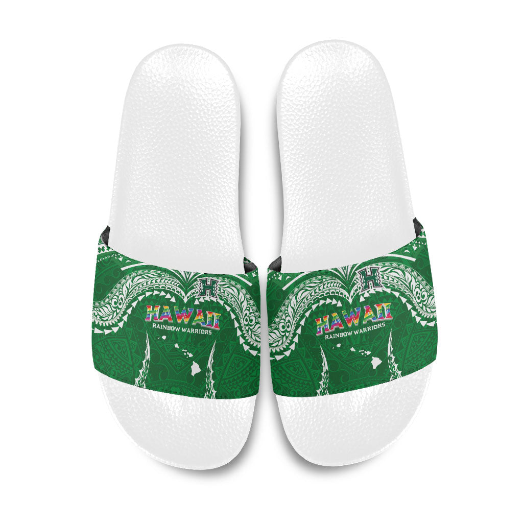 Hawaii Rainbow Warriors Slide Sandals Polynesian Motif Green Color