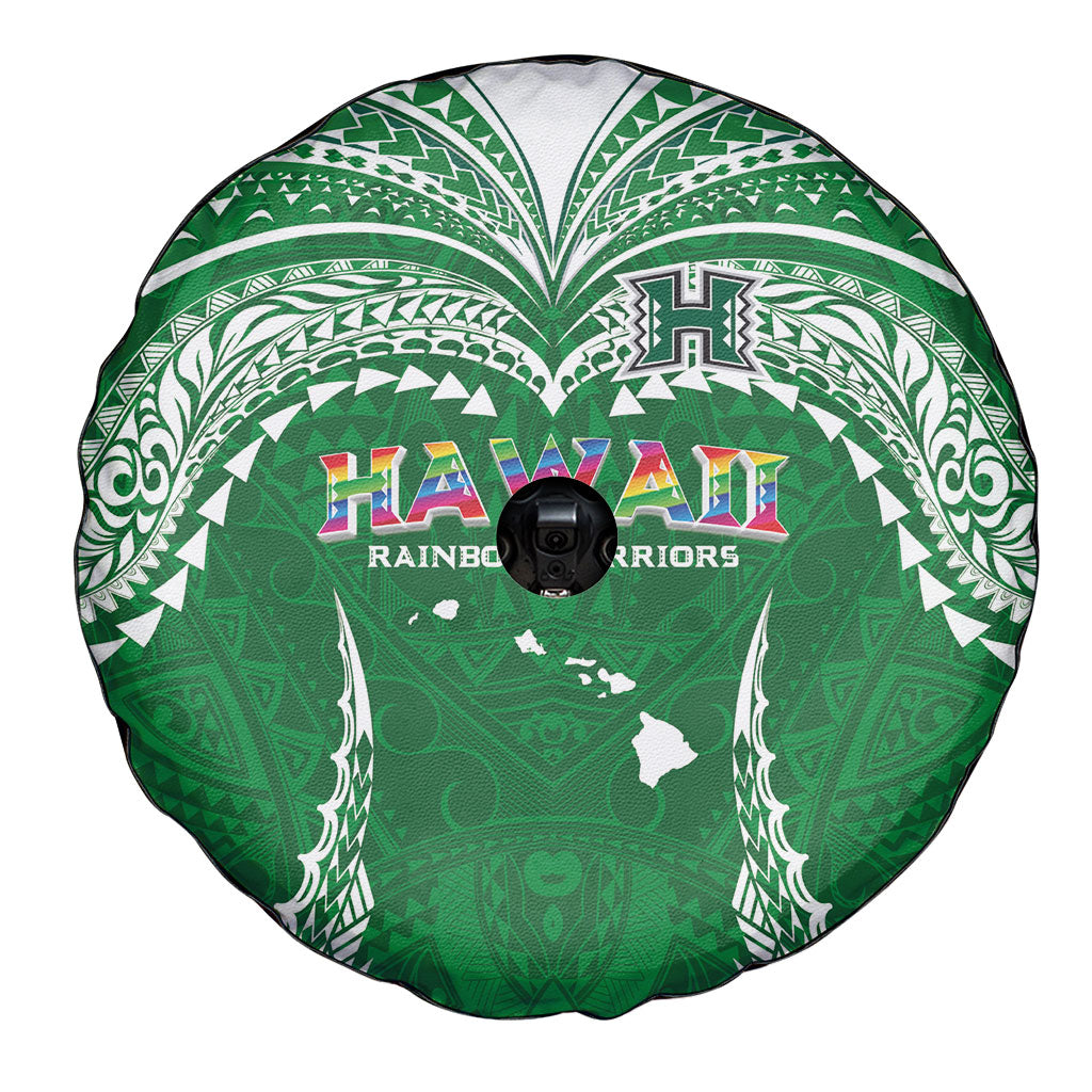 Hawaii Rainbow Warriors Spare Tire Cover Polynesian Motif Green Color