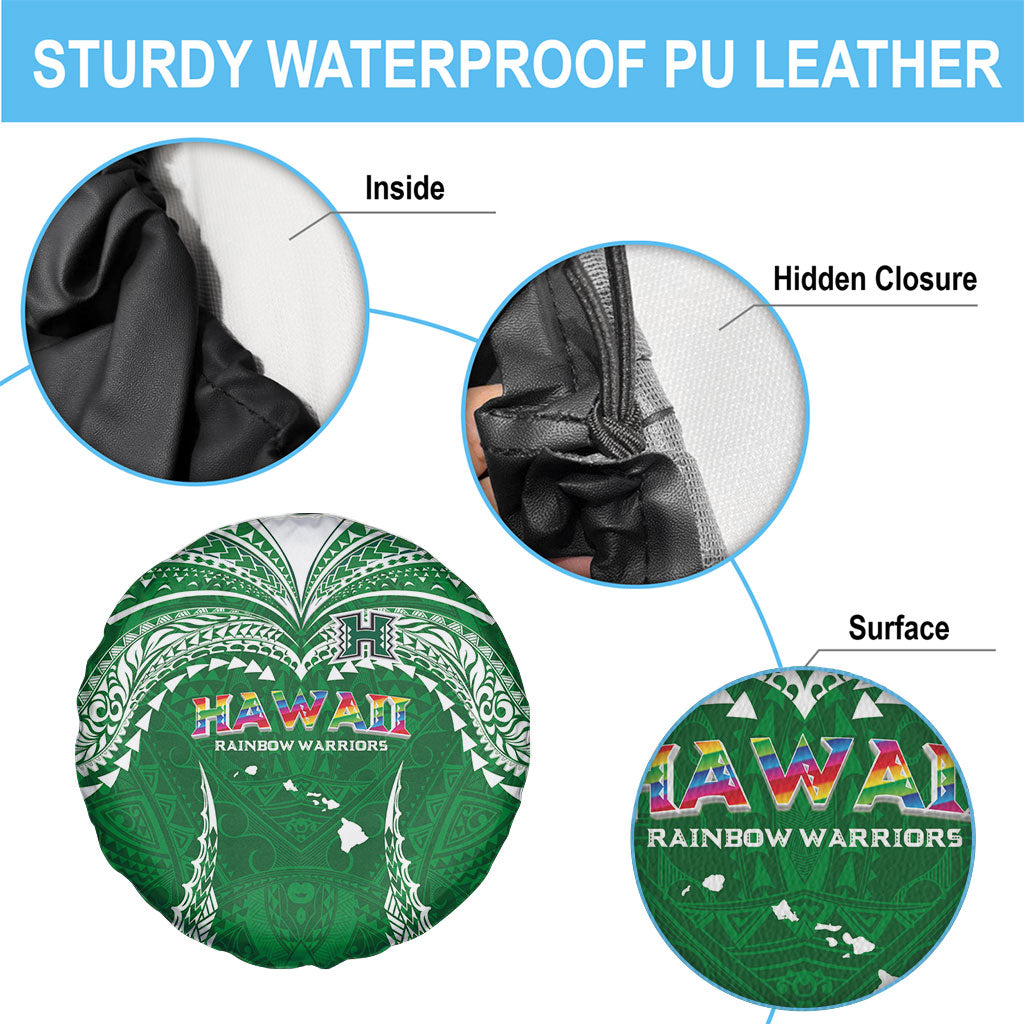 Hawaii Rainbow Warriors Spare Tire Cover Polynesian Motif Green Color