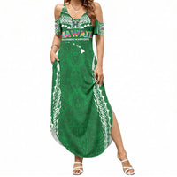Custom Hawaii Rainbow Warriors Summer Maxi Dress Polynesian Motif Green Color