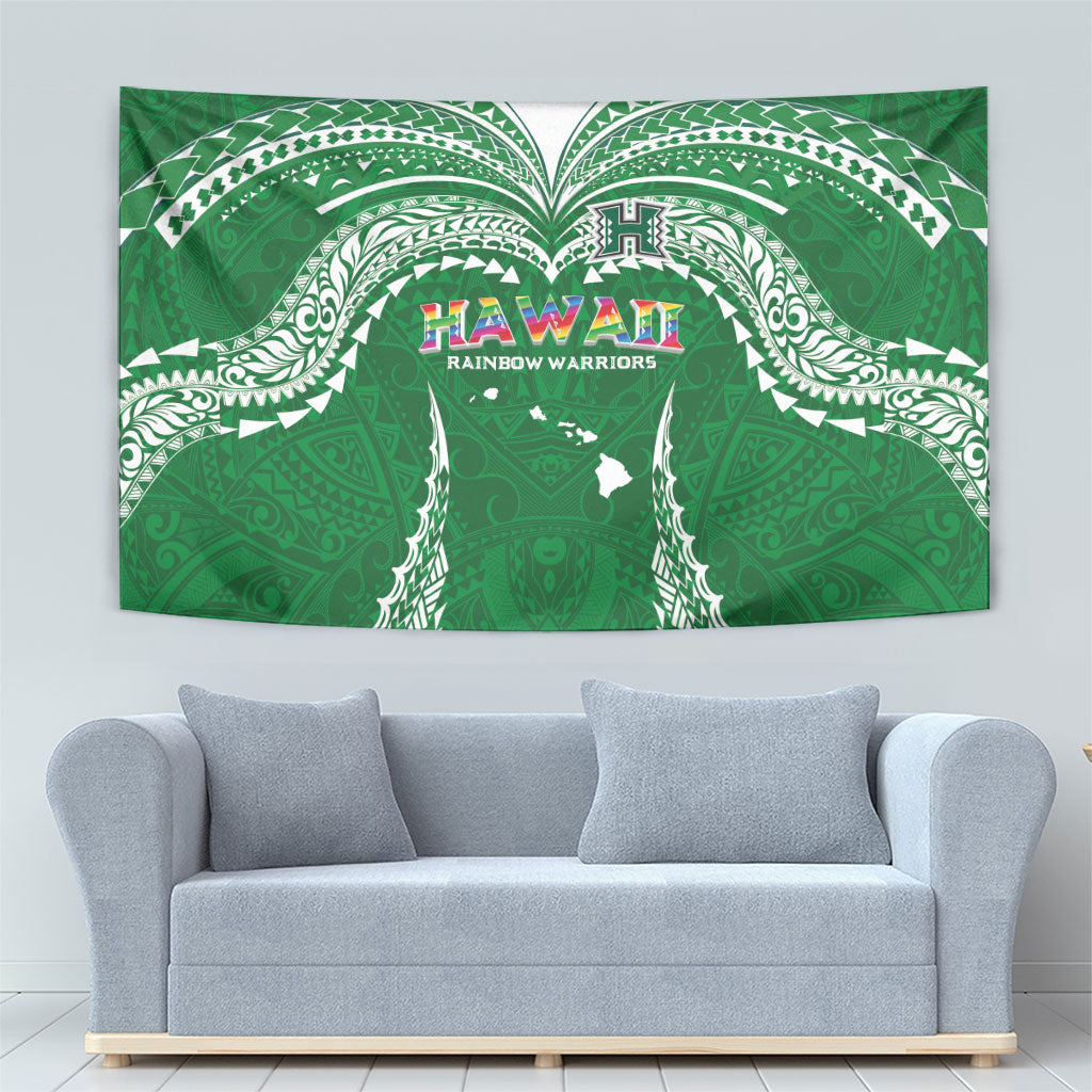 Hawaii Rainbow Warriors Tapestry Polynesian Motif Green Color