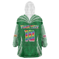 Custom Hawaii Rainbow Warriors Wearable Blanket Hoodie Polynesian Motif Green Color