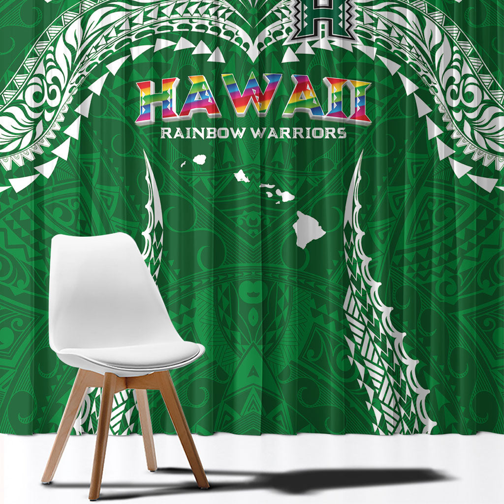 Hawaii Rainbow Warriors Window Curtain Polynesian Motif Green Color
