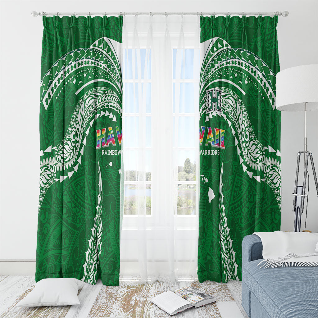 Hawaii Rainbow Warriors Window Curtain Polynesian Motif Green Color