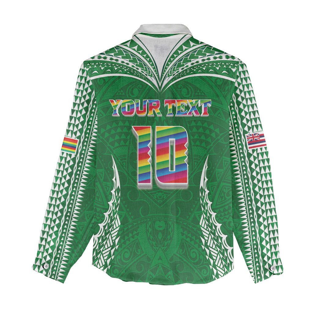 Custom Hawaii Rainbow Warriors Women Casual Shirt Polynesian Motif Green Color
