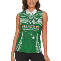 Custom Hawaii Rainbow Warriors Women Sleeveless Polo Shirt Polynesian Motif Green Color