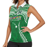 Custom Hawaii Rainbow Warriors Women Sleeveless Polo Shirt Polynesian Motif Green Color