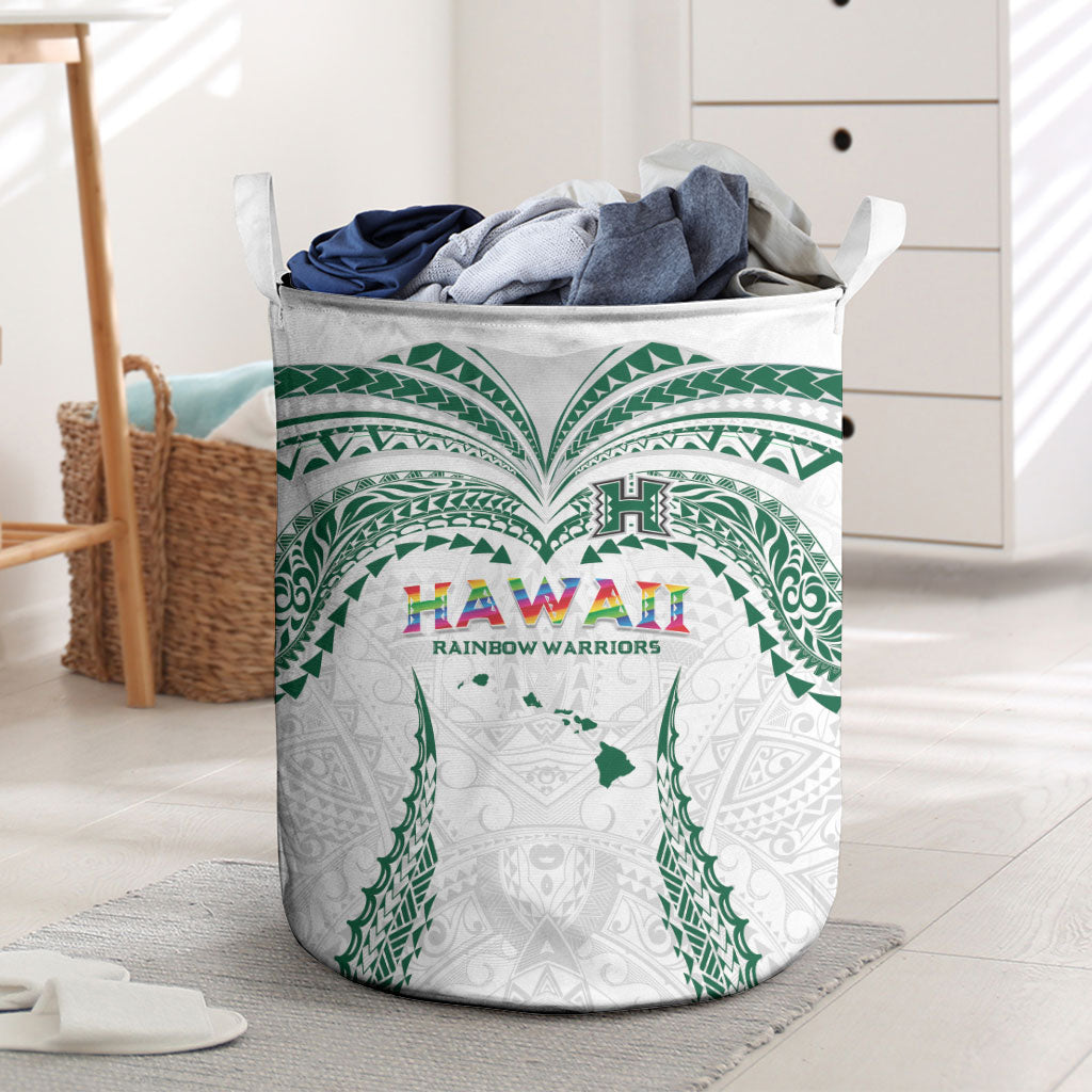 Hawaii Rainbow Warriors Laundry Basket Polynesian Motif White Color