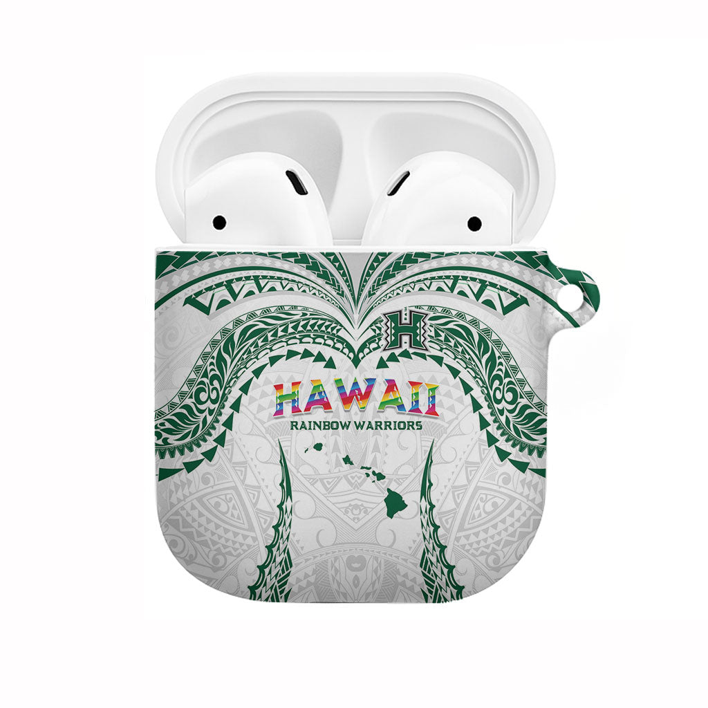 Hawaii Rainbow Warriors AirPods Case Polynesian Motif White Color