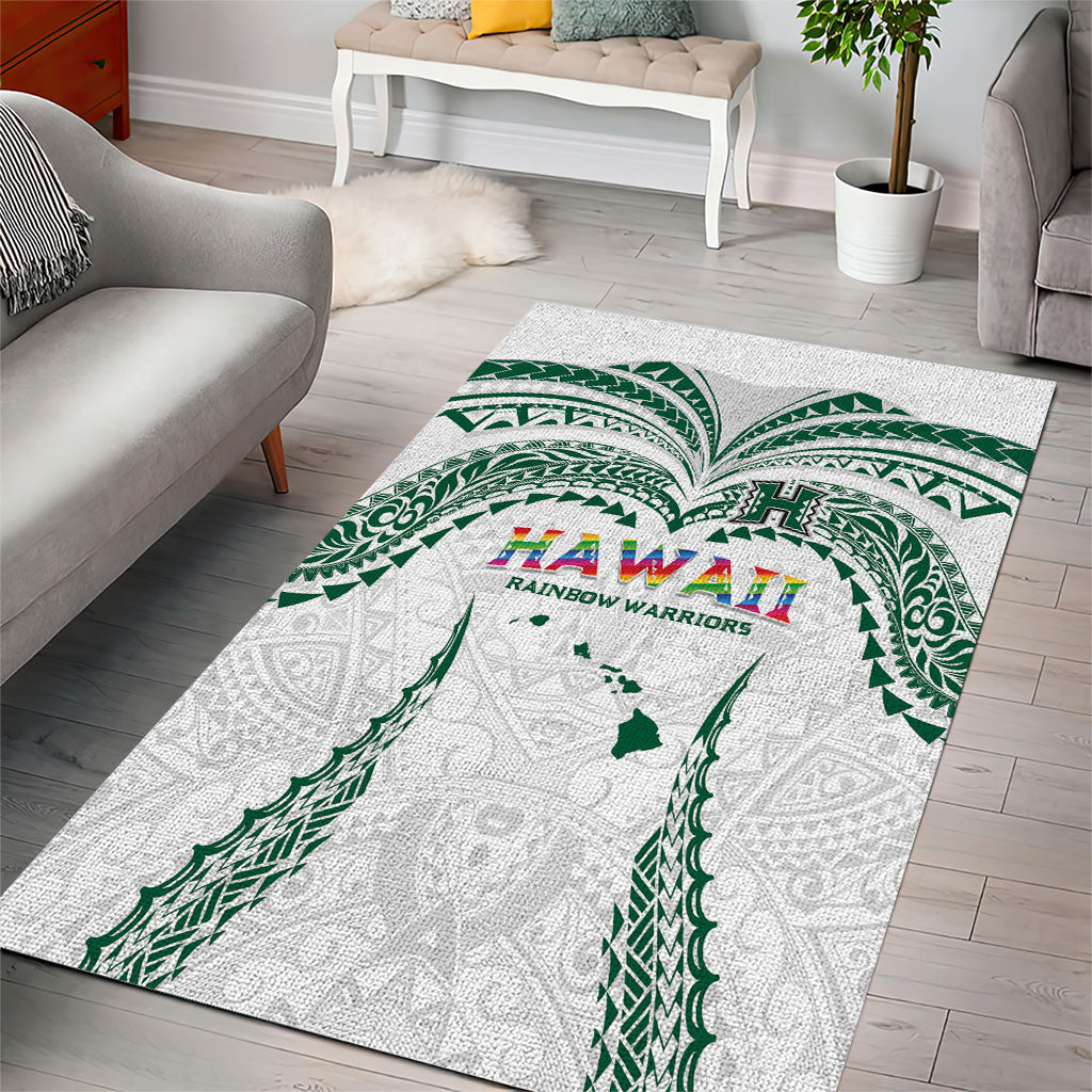 Hawaii Rainbow Warriors Area Rug Polynesian Motif White Color