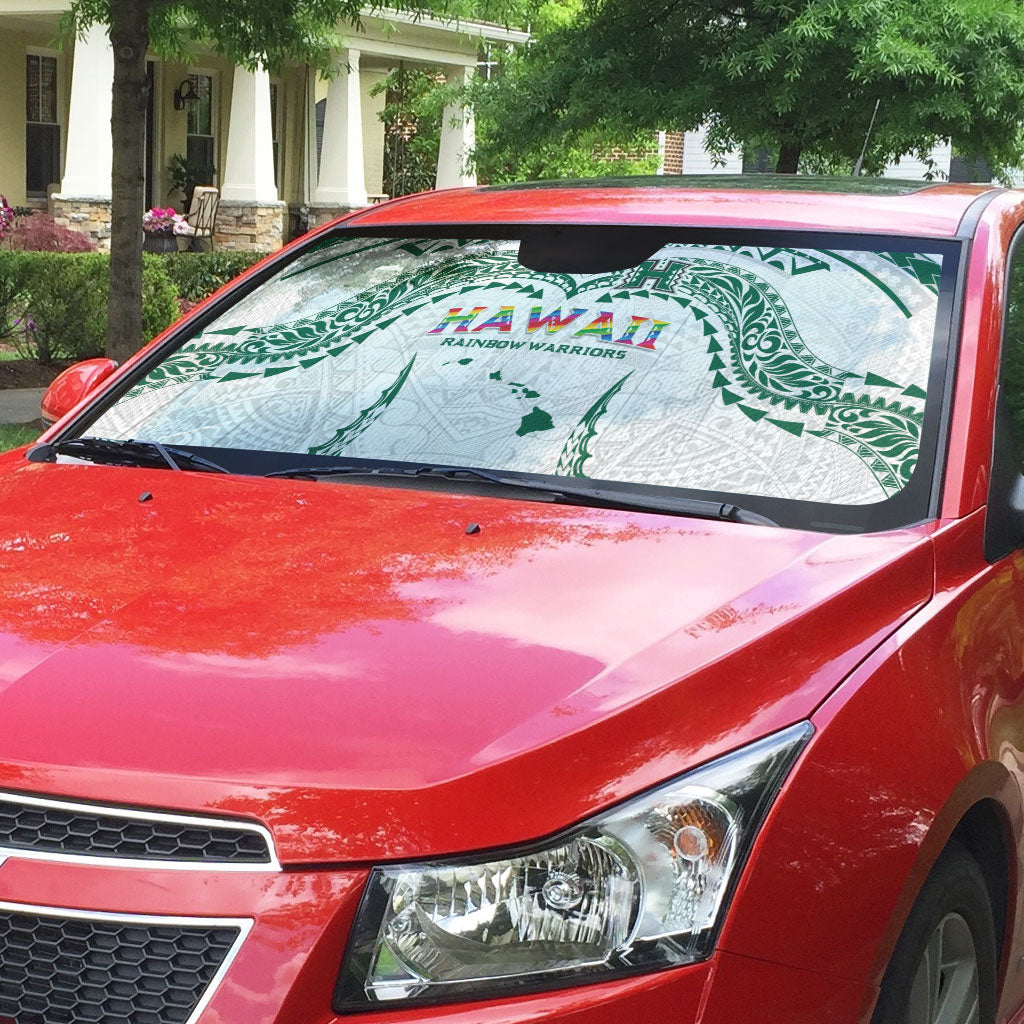 Hawaii Rainbow Warriors Auto Sun Shade Polynesian Motif White Color