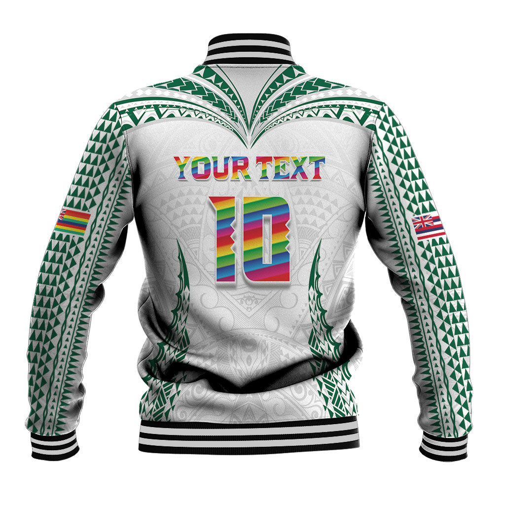 Custom Hawaii Rainbow Warriors Baseball Jacket Polynesian Motif White Color