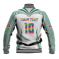 Custom Hawaii Rainbow Warriors Baseball Jacket Polynesian Motif White Color