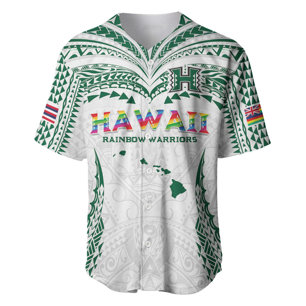Custom Hawaii Rainbow Warriors Baseball Jersey Polynesian Motif White Color