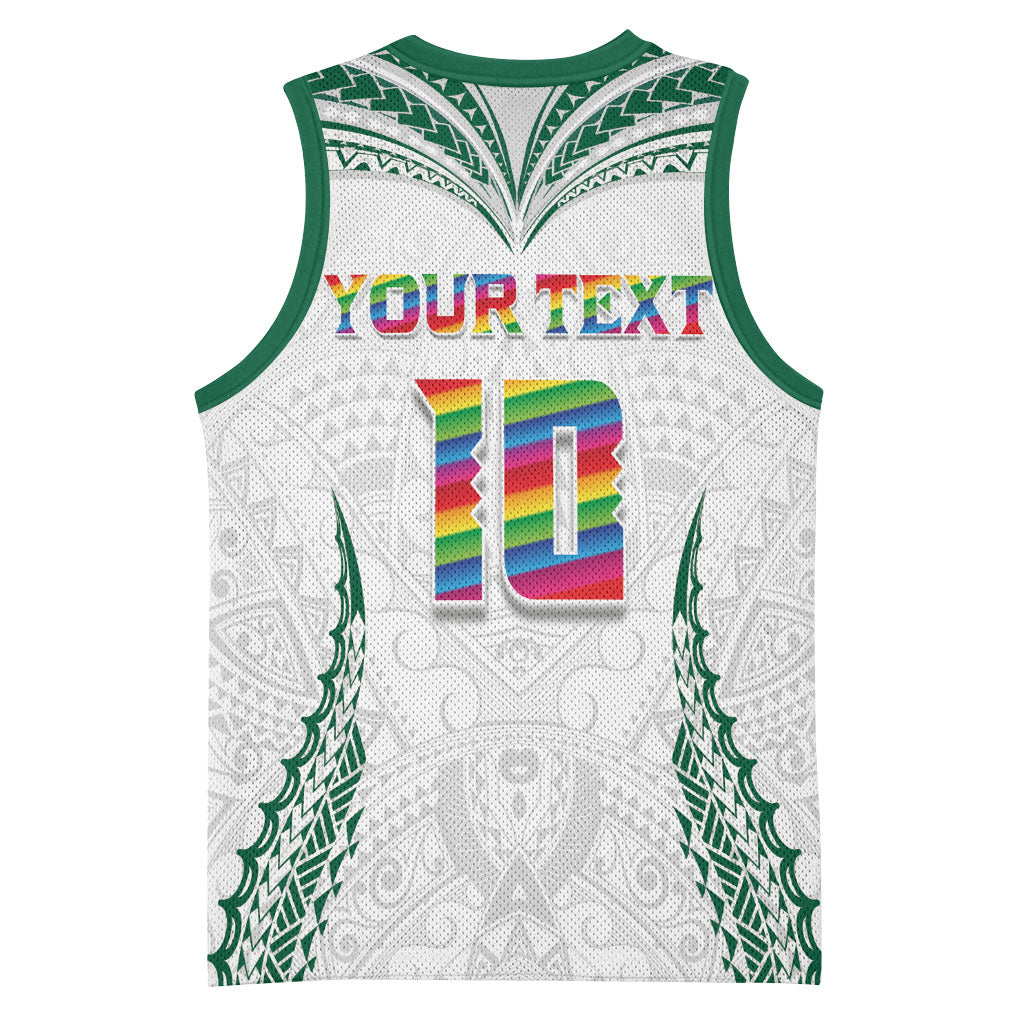 Custom Hawaii Rainbow Warriors Basketball Jersey Polynesian Motif White Color