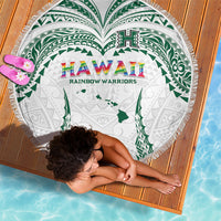 Hawaii Rainbow Warriors Beach Blanket Polynesian Motif White Color