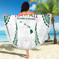 Hawaii Rainbow Warriors Beach Blanket Polynesian Motif White Color