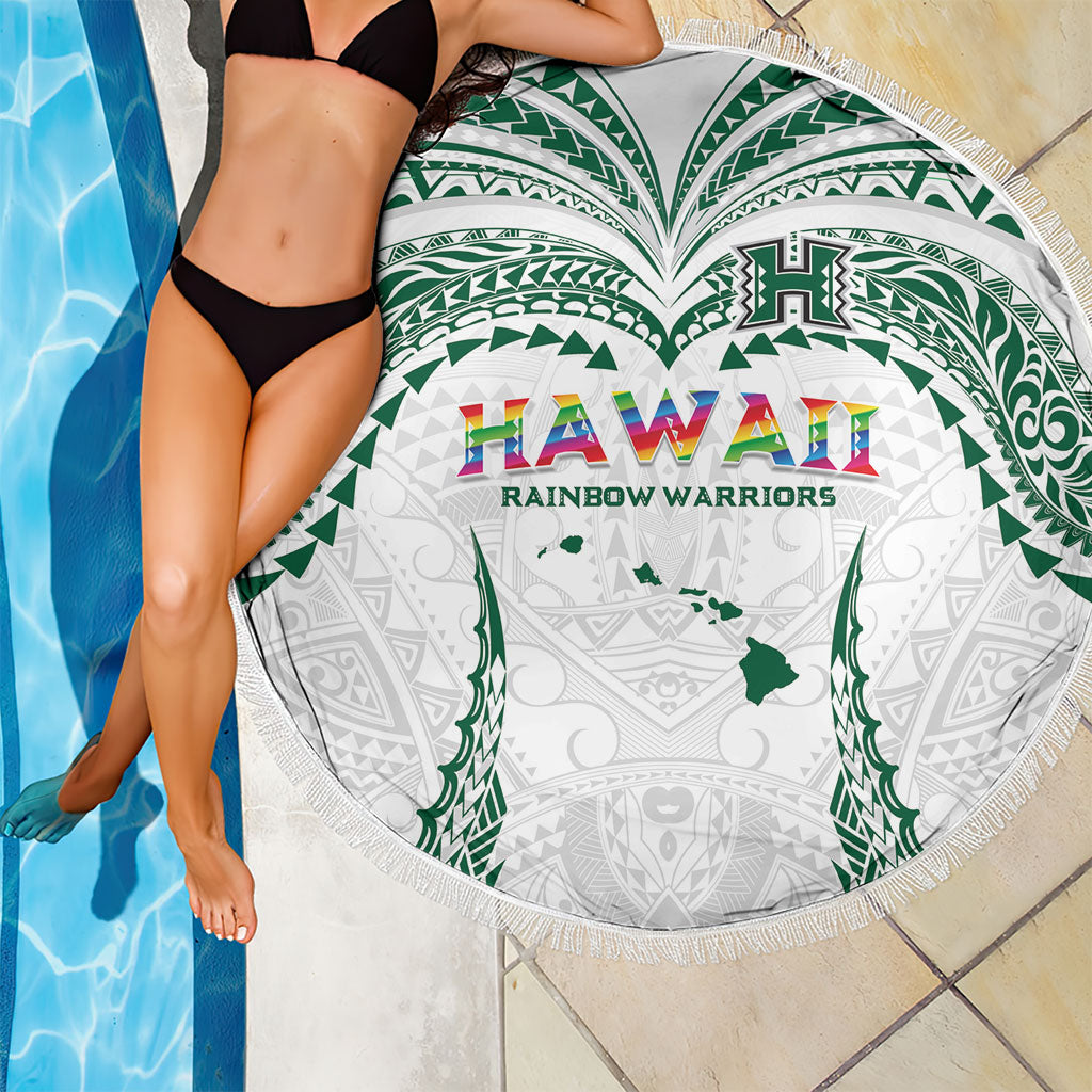 Hawaii Rainbow Warriors Beach Blanket Polynesian Motif White Color