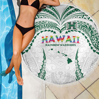 Hawaii Rainbow Warriors Beach Blanket Polynesian Motif White Color
