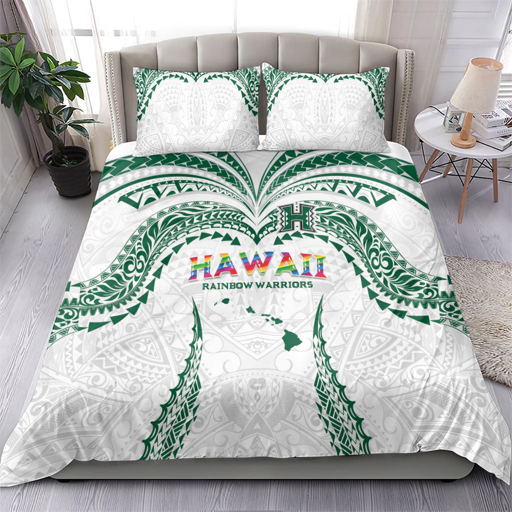 Hawaii Rainbow Warriors Bedding Set Polynesian Motif White Color