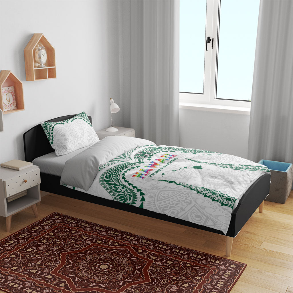 Hawaii Rainbow Warriors Bedding Set Polynesian Motif White Color