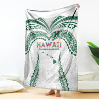 Hawaii Rainbow Warriors Blanket Polynesian Motif White Color