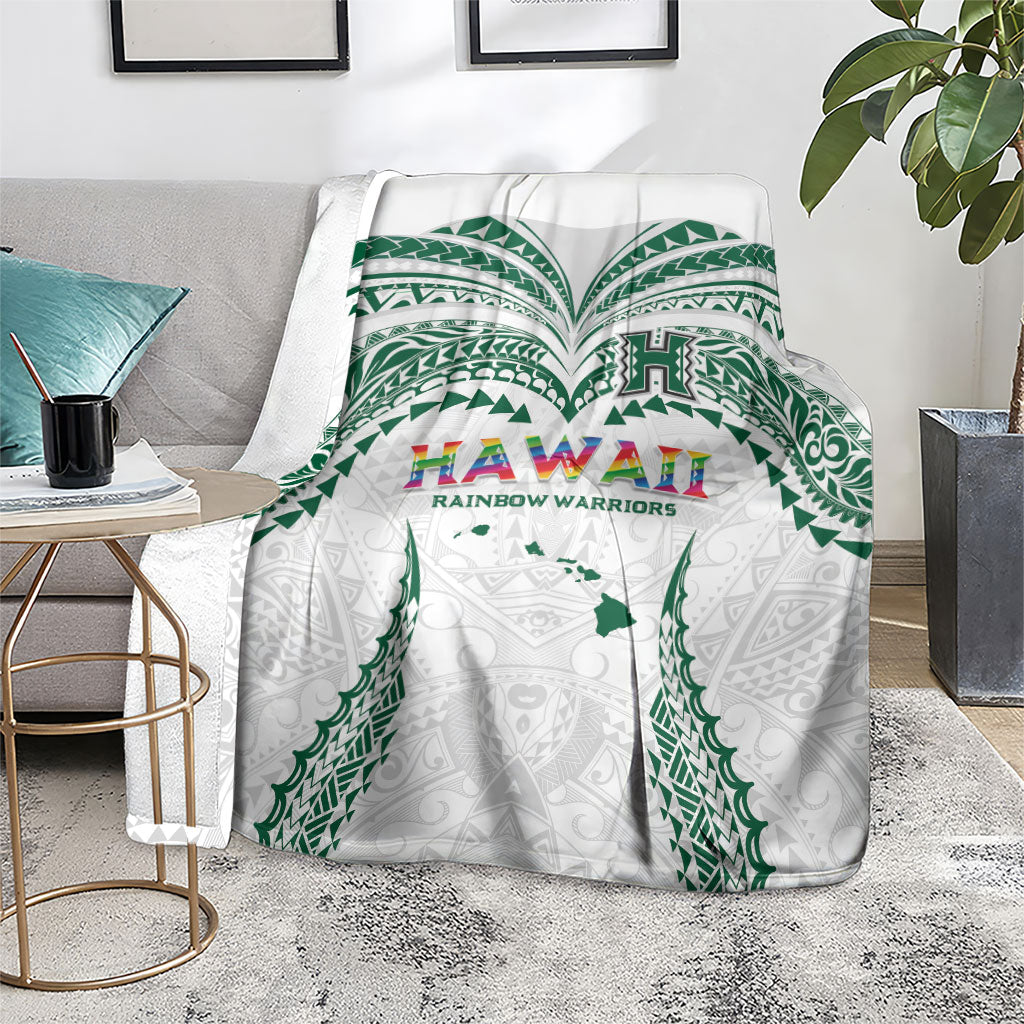 Hawaii Rainbow Warriors Blanket Polynesian Motif White Color