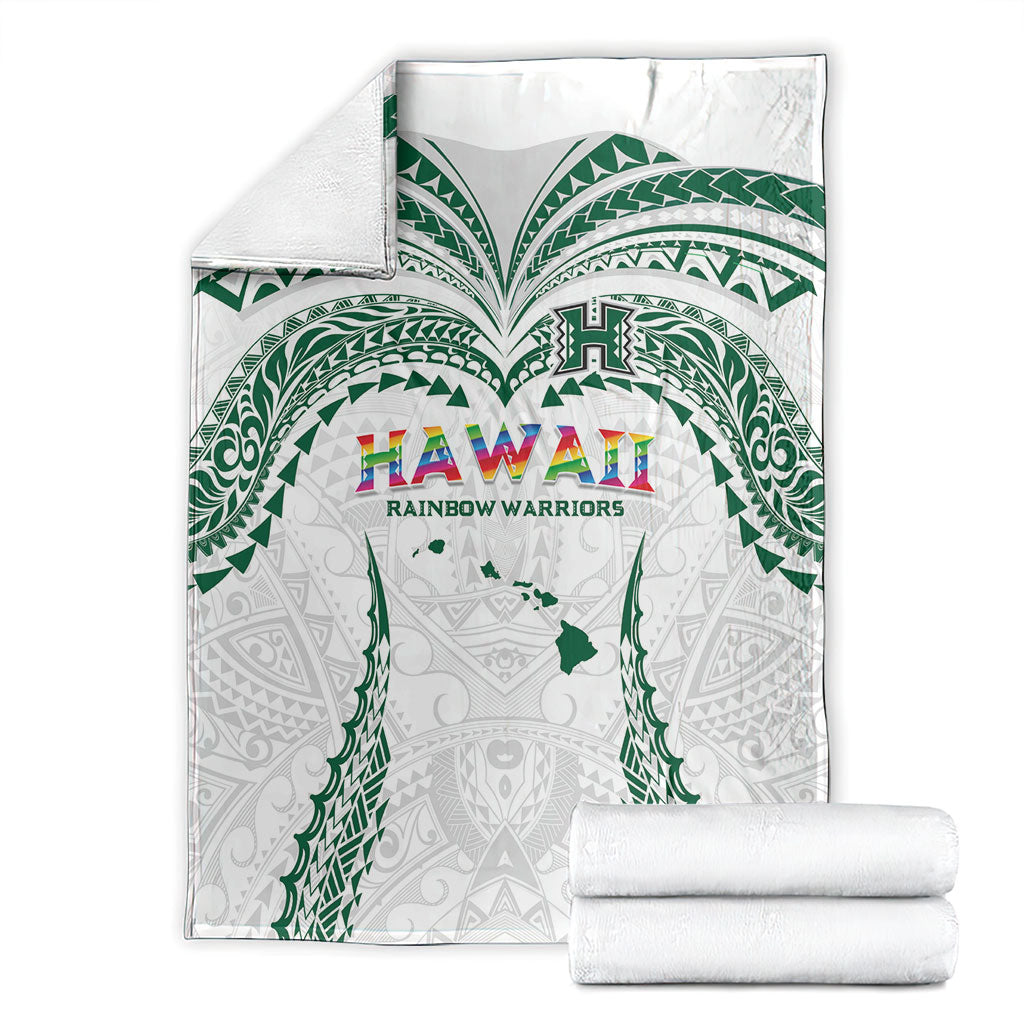 Hawaii Rainbow Warriors Blanket Polynesian Motif White Color