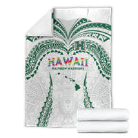 Hawaii Rainbow Warriors Blanket Polynesian Motif White Color