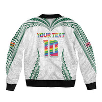 Custom Hawaii Rainbow Warriors Bomber Jacket Polynesian Motif White Color