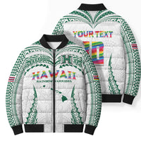 Custom Hawaii Rainbow Warriors Bomber Puffer Jacket Polynesian Motif White Color