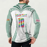 Custom Hawaii Rainbow Warriors Button Sweatshirt Polynesian Motif White Color