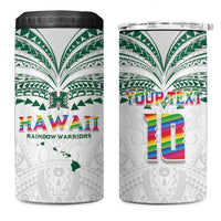Custom Hawaii Rainbow Warriors 4 in 1 Can Cooler Tumbler Polynesian Motif White Color