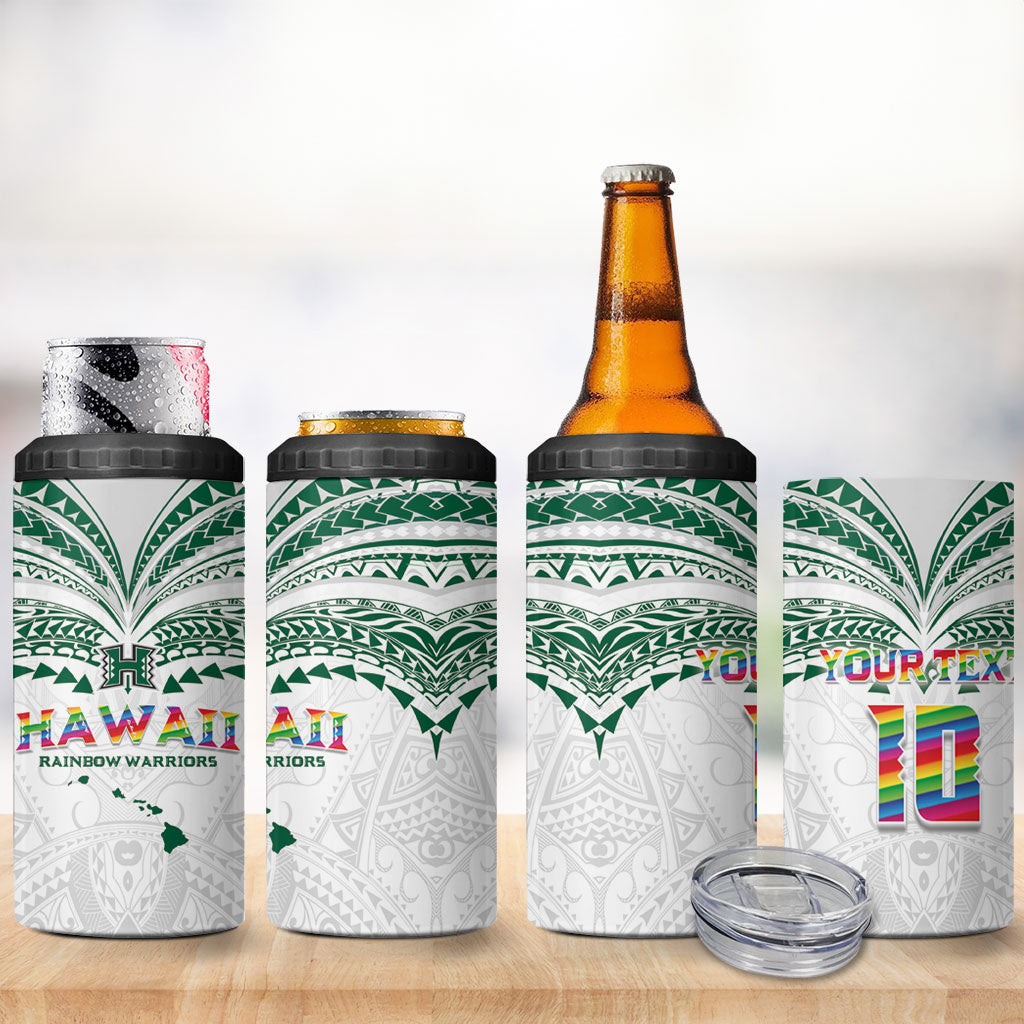 Custom Hawaii Rainbow Warriors 4 in 1 Can Cooler Tumbler Polynesian Motif White Color