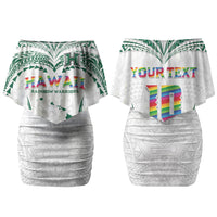 Custom Hawaii Rainbow Warriors Couples Matching Off Shoulder Short Dress and Hawaiian Shirt Polynesian Motif White Color