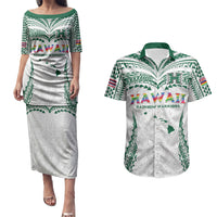 Custom Hawaii Rainbow Warriors Couples Matching Puletasi and Hawaiian Shirt Polynesian Motif White Color