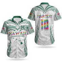 Custom Hawaii Rainbow Warriors Couples Matching Short Sleeve Bodycon Dress and Hawaiian Shirt Polynesian Motif White Color