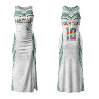 Custom Hawaii Rainbow Warriors Couples Matching Tank Maxi Dress and Hawaiian Shirt Polynesian Motif White Color