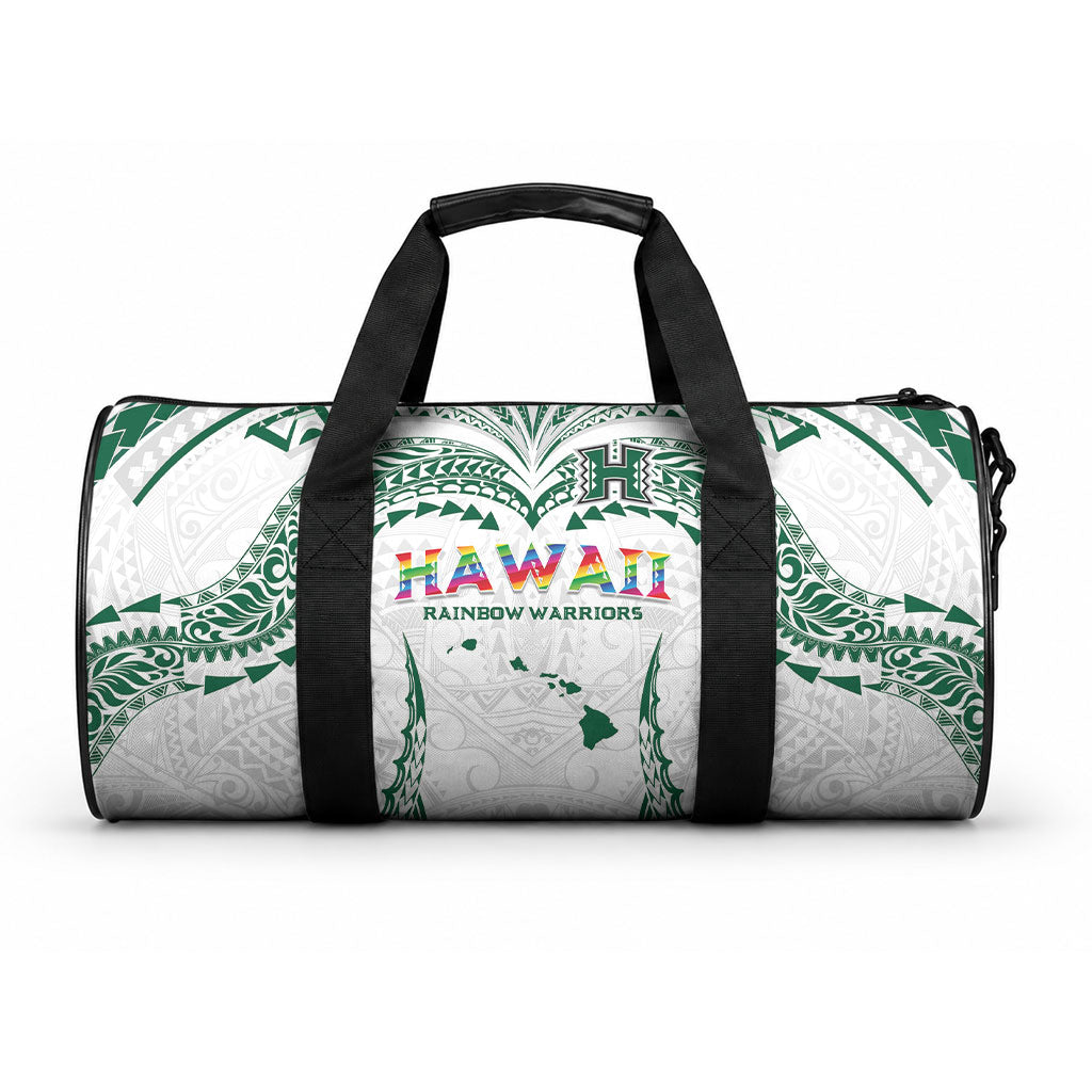 Hawaii Rainbow Warriors Duffle Bag Polynesian Motif White Color