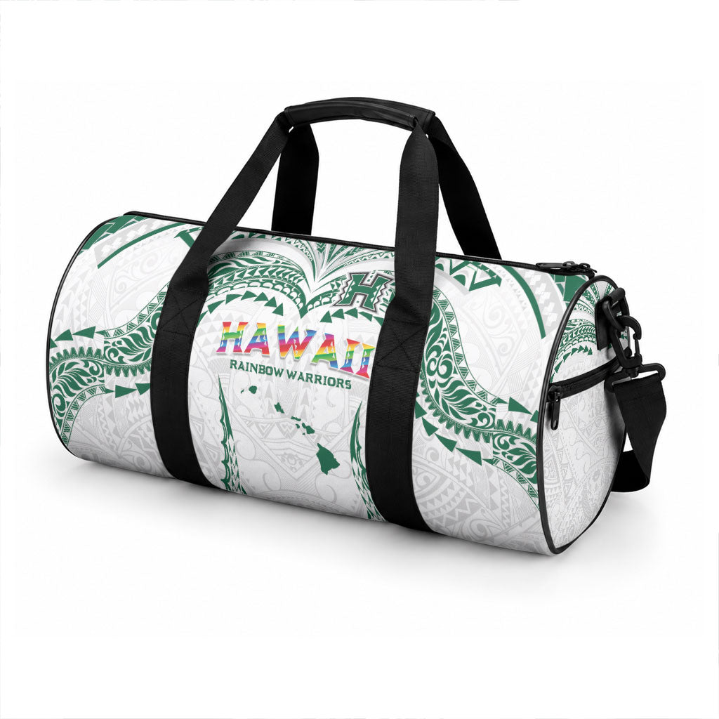 Hawaii Rainbow Warriors Duffle Bag Polynesian Motif White Color