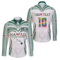 Custom Hawaii Rainbow Warriors Family Matching Off Shoulder Maxi Dress and Hawaiian Shirt Polynesian Motif White Color