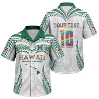 Custom Hawaii Rainbow Warriors Family Matching Off Shoulder Short Dress and Hawaiian Shirt Polynesian Motif White Color