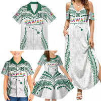 Custom Hawaii Rainbow Warriors Family Matching Summer Maxi Dress and Hawaiian Shirt Polynesian Motif White Color