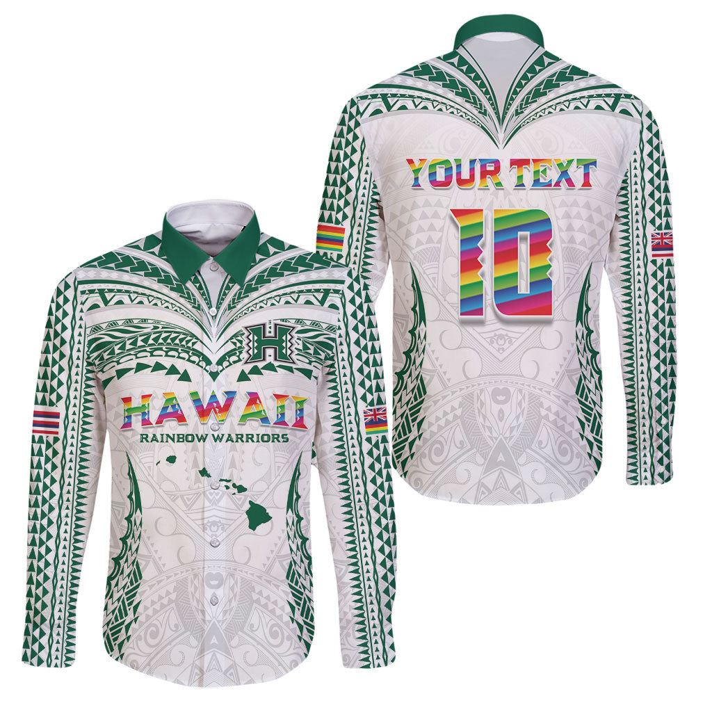 Custom Hawaii Rainbow Warriors Family Matching Summer Maxi Dress and Hawaiian Shirt Polynesian Motif White Color