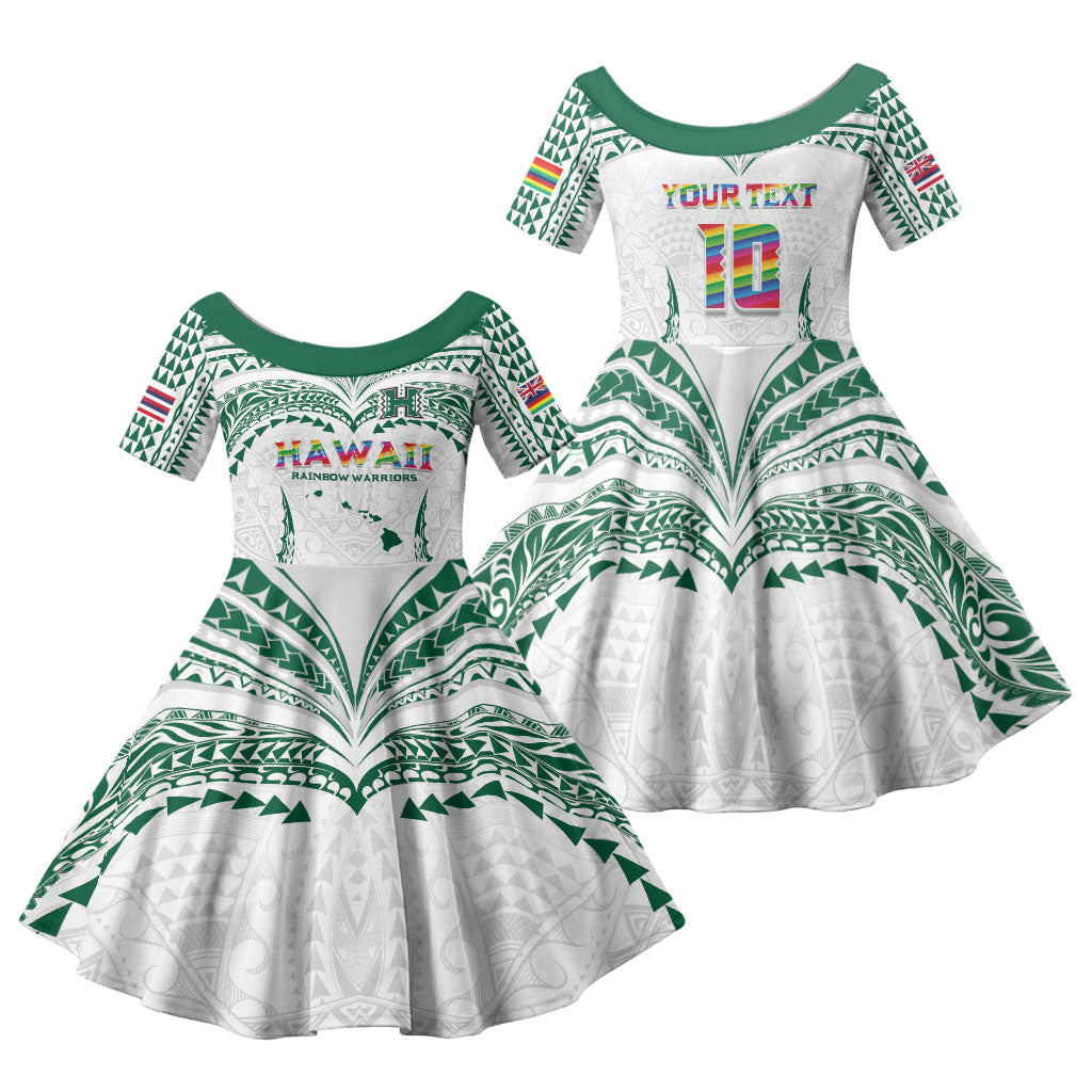 Custom Hawaii Rainbow Warriors Family Matching Summer Maxi Dress and Hawaiian Shirt Polynesian Motif White Color
