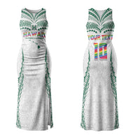 Custom Hawaii Rainbow Warriors Family Matching Tank Maxi Dress and Hawaiian Shirt Polynesian Motif White Color