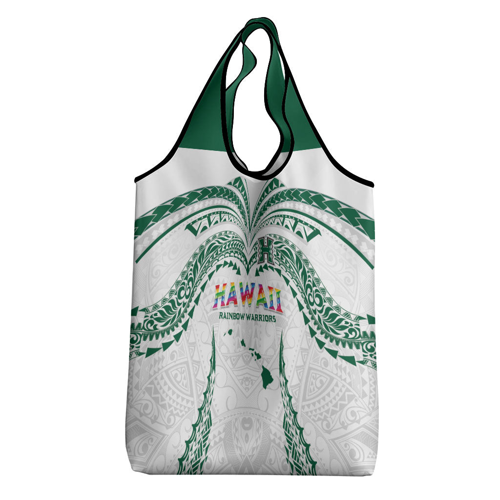 Hawaii Rainbow Warriors Grocery Bag Polynesian Motif White Color